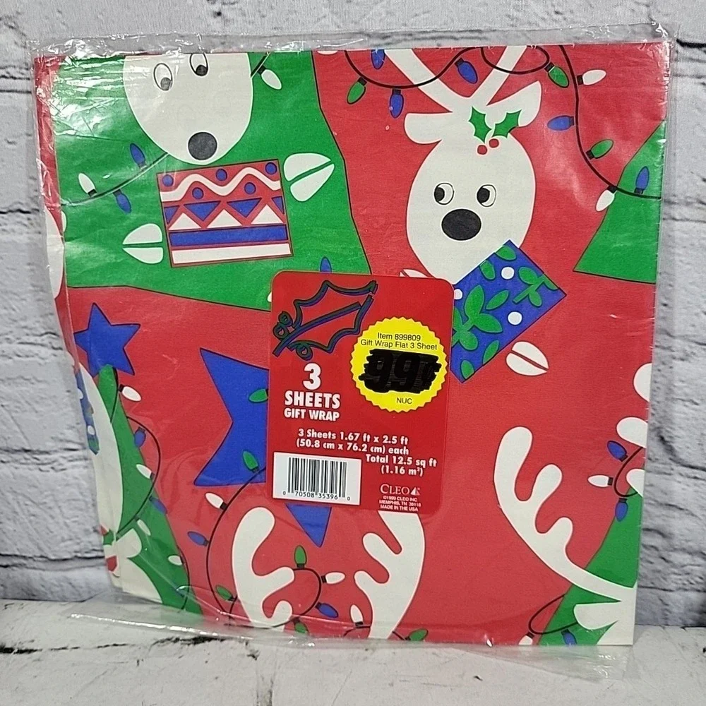 Vintage 90s Christmas Wrapping Paper Lot Of 2 Pack 3 Sheets Each 1.67ft X‎ 2.5ft